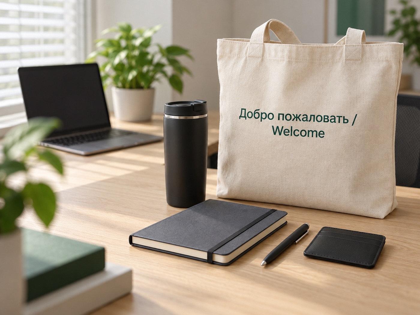 Welcome-набор для нового сотрудника на рабочем столе — lifestyle
